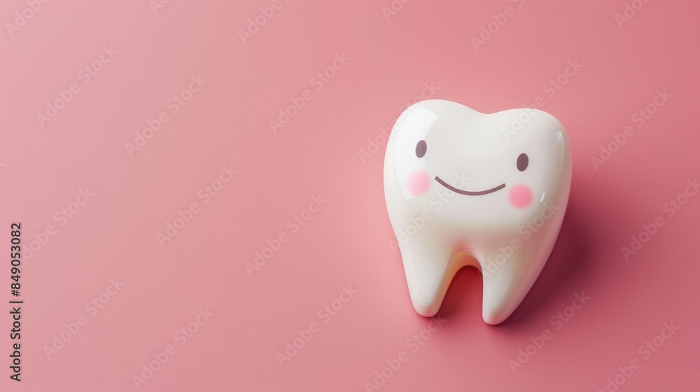 Cute white tooth on a pink background. The concept of healthy teeth. Dentistry. Cute white tooth on a pink background. The concept of healthy teeth. Dentistry.
