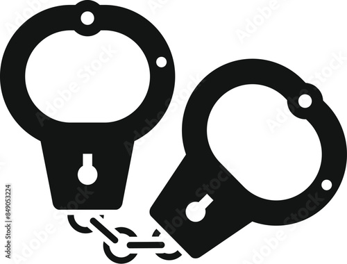 Black silhouette of metal handcuffs used by police forces representing law enforcement