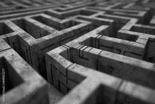 A challenging black and white maze with intricate paths and a sense of mystery.