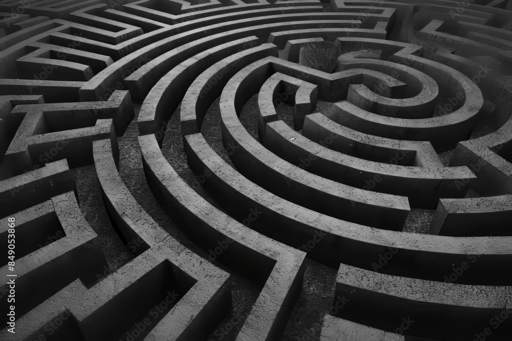 A challenging black and white maze with intricate paths and a sense of mystery. A challenging black and white maze with intricate paths and a sense of mystery.