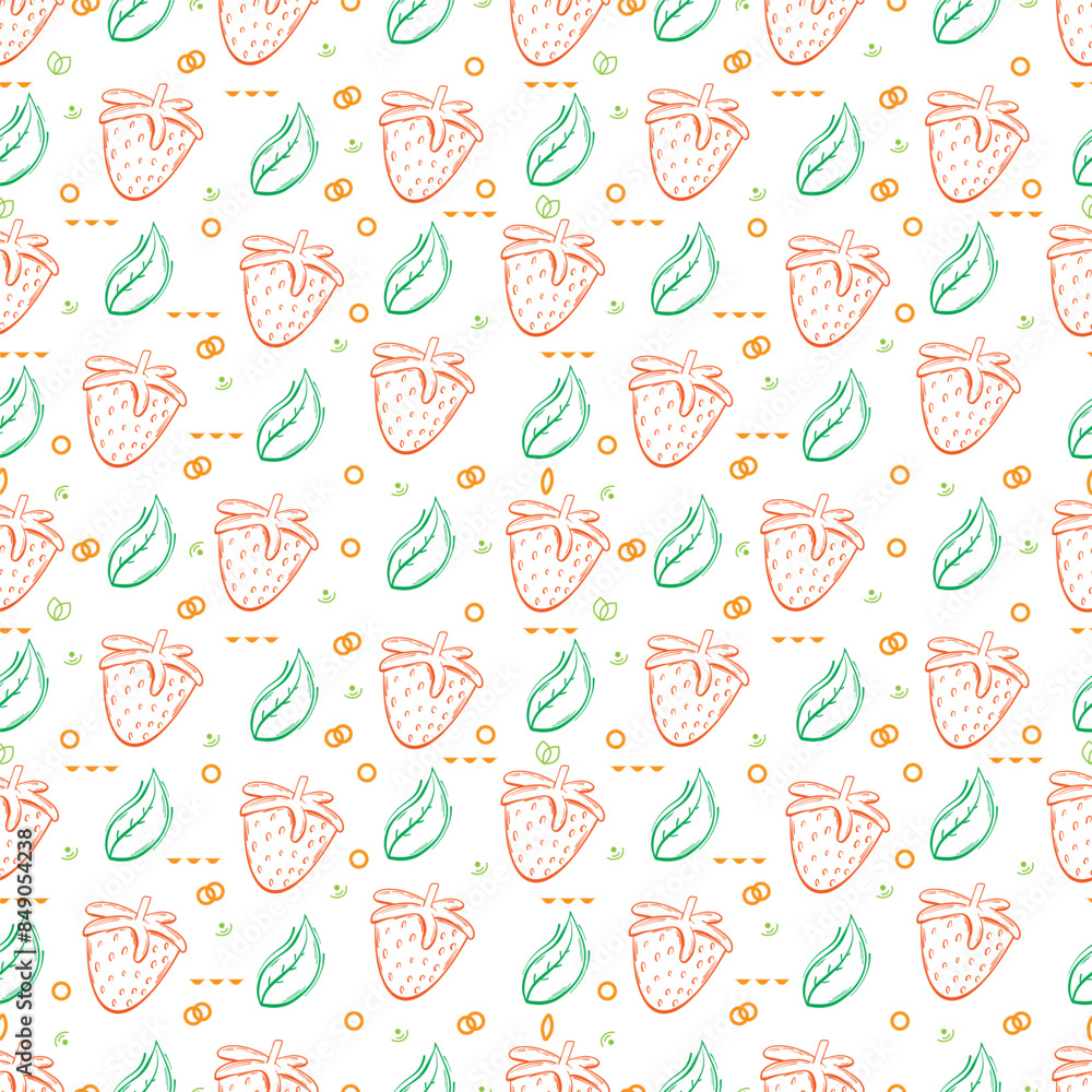 Strawberry fruit Seamless hand drawn doodle pattern. Illustration for backgrounds, card, posters, banners, textile prints, cover, web design. Eat healthy. Vector icons. Strawberry fruit Seamless hand drawn doodle pattern. Illustration for backgrounds, card, posters, banners, textile prints, cover, web design. Eat healthy. Vector icons.