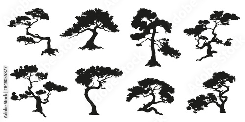 small pine tree silhouettes on a rock white background volume 1
