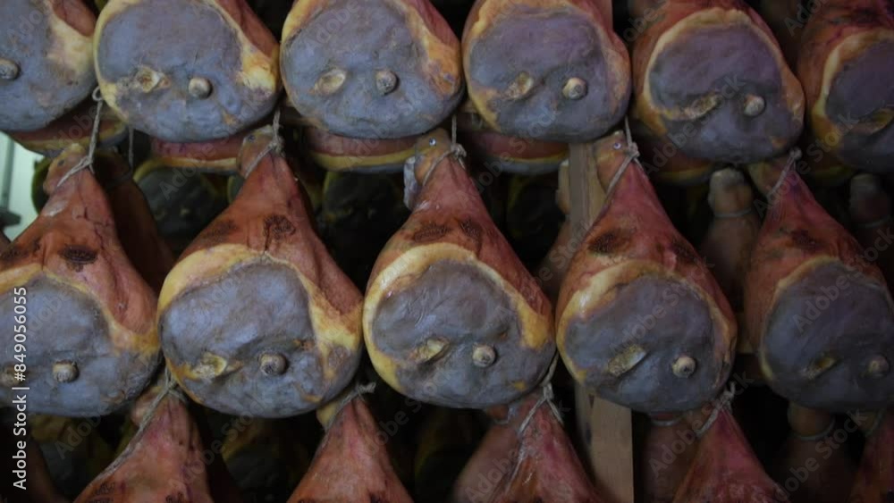 Whole hams maturing in a Parma ham factory. Emilia Romagna, Italy Whole hams maturing in a Parma ham factory. Emilia Romagna, Italy