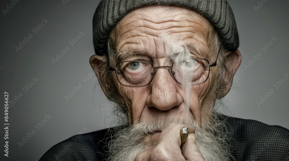 Elderly Man with a Gray Beard and Hat Smoking a Cigarette Capturing the Intricate Details of His Wrinkled Face and the Swirling Smoke in a Striking Portrait Wallpaper Digital Art Poster Brainstorming Elderly Man with a Gray Beard and Hat Smoking a Cigarette Capturing the Intricate Details of His Wrinkled Face and the Swirling Smoke in a Striking Portrait Wallpaper Digital Art Poster Brainstorming