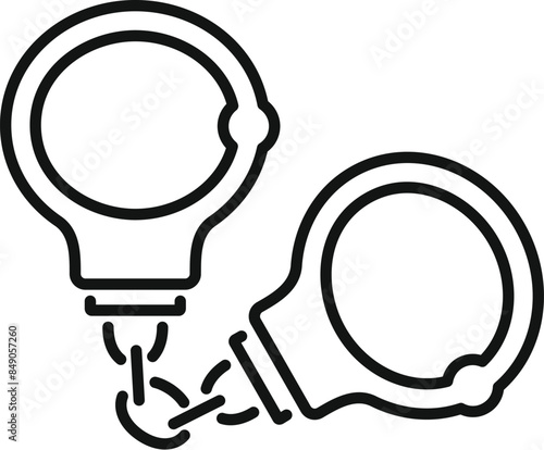 Pair of metal handcuffs for arresting criminals, concept of detention and justice system