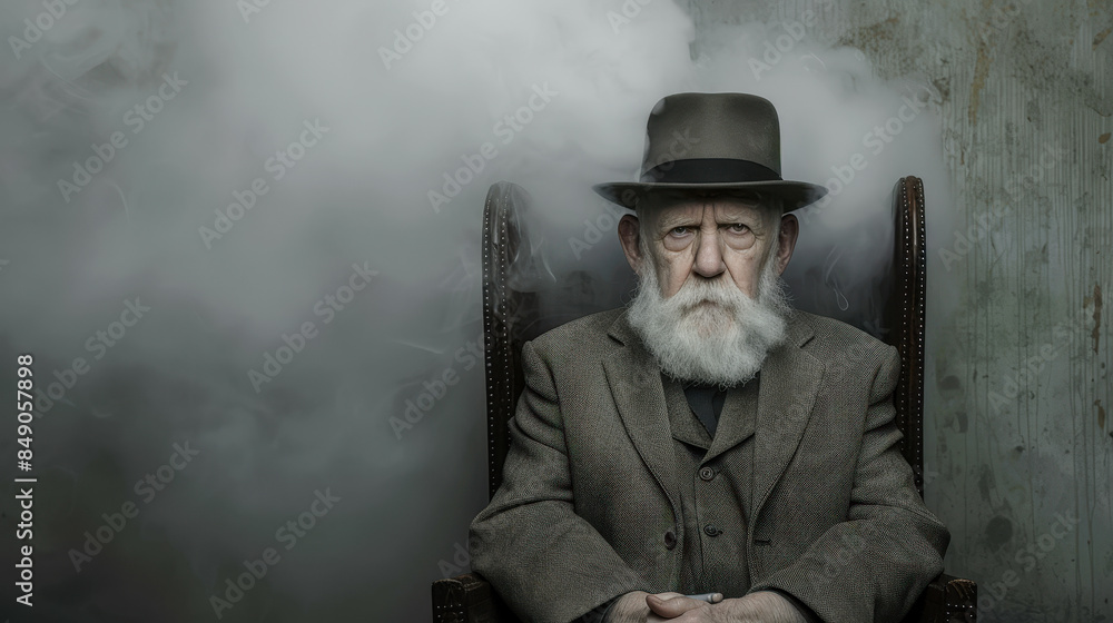 Elderly Man with a Gray Beard and Hat Smoking a Cigarette Capturing the Intricate Details of His Wrinkled Face and the Swirling Smoke in a Striking Portrait Wallpaper Digital Art Poster Brainstorming Elderly Man with a Gray Beard and Hat Smoking a Cigarette Capturing the Intricate Details of His Wrinkled Face and the Swirling Smoke in a Striking Portrait Wallpaper Digital Art Poster Brainstorming