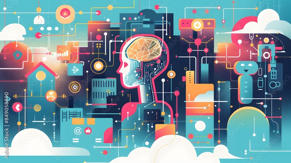 Obraz premium Illustration of The rise of AI and its integration into various aspects of business and daily life continue to be a major focus. Ai Generate.