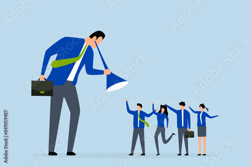 Good listener boss, businessman makes every effort to listen to advice of all his colleagues.