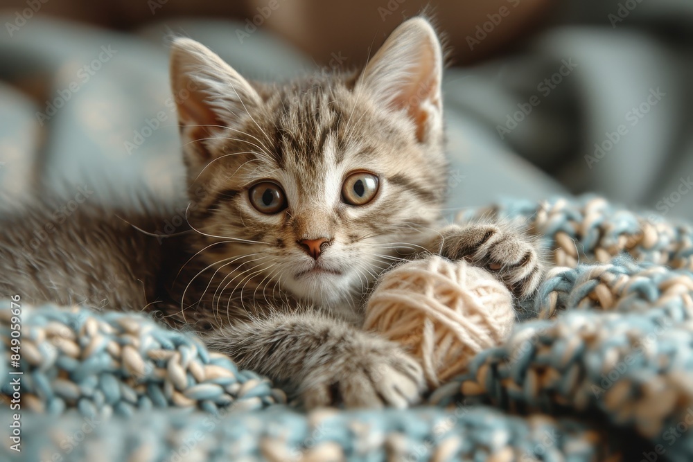 Baby Kitten: A tiny kitten with big eyes, playing with a ball of yarn indoors. Baby Kitten: A tiny kitten with big eyes, playing with a ball of yarn indoors.