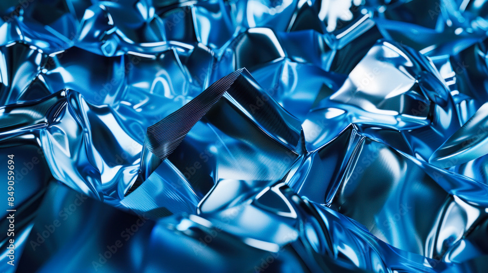 Blue geometric crystal structure close-up Blue geometric crystal structure close-up