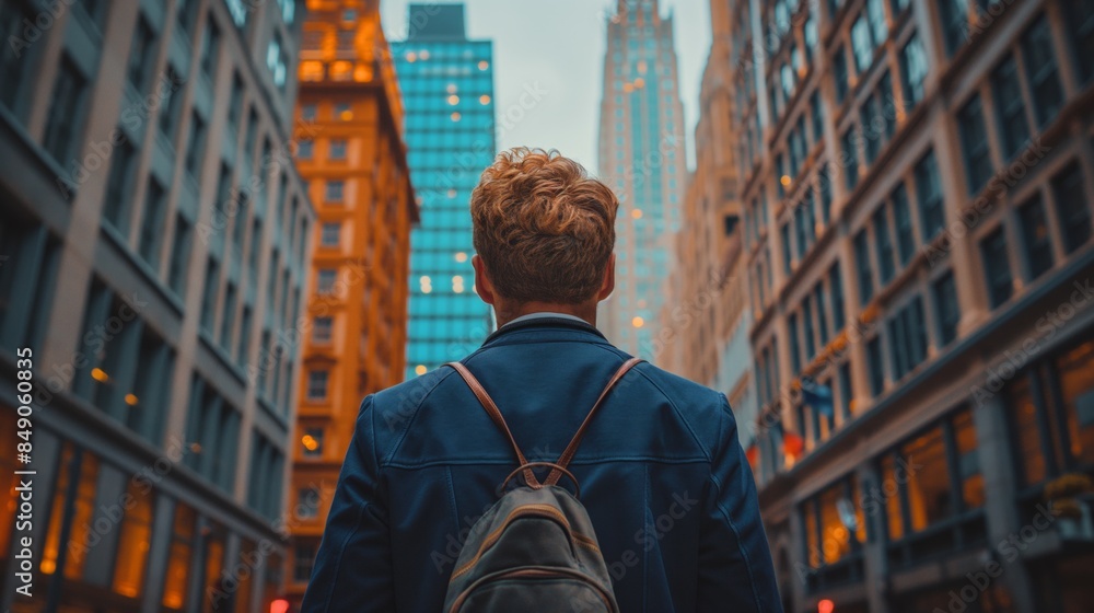 a workingman walking on urban city street back home after work a workingman walking on urban city street back home after work