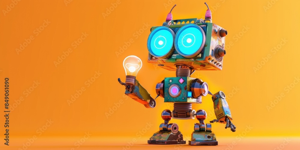 Friendly Robot Showcasing a Bright Idea Friendly Robot Showcasing a Bright Idea