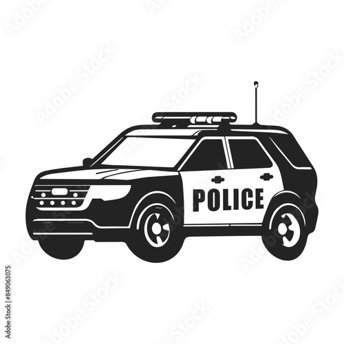 Simple Minimalist Police Car Vector Silhouette in Black and White