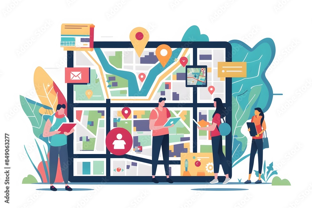 Fototapeta premium Illustration of Enhancing localized experiences to build engagement and traffic is important for businesses with a local presence. Ai Generate.