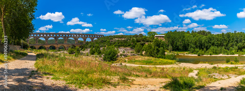 Tablou pe pânză Panoramic of the Roman aqueduct, Pont du Gard, Gard, Occitanie, France