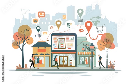 Illustration of Enhancing localized experiences to build engagement and traffic is important for businesses with a local presence. Ai Generate. photo