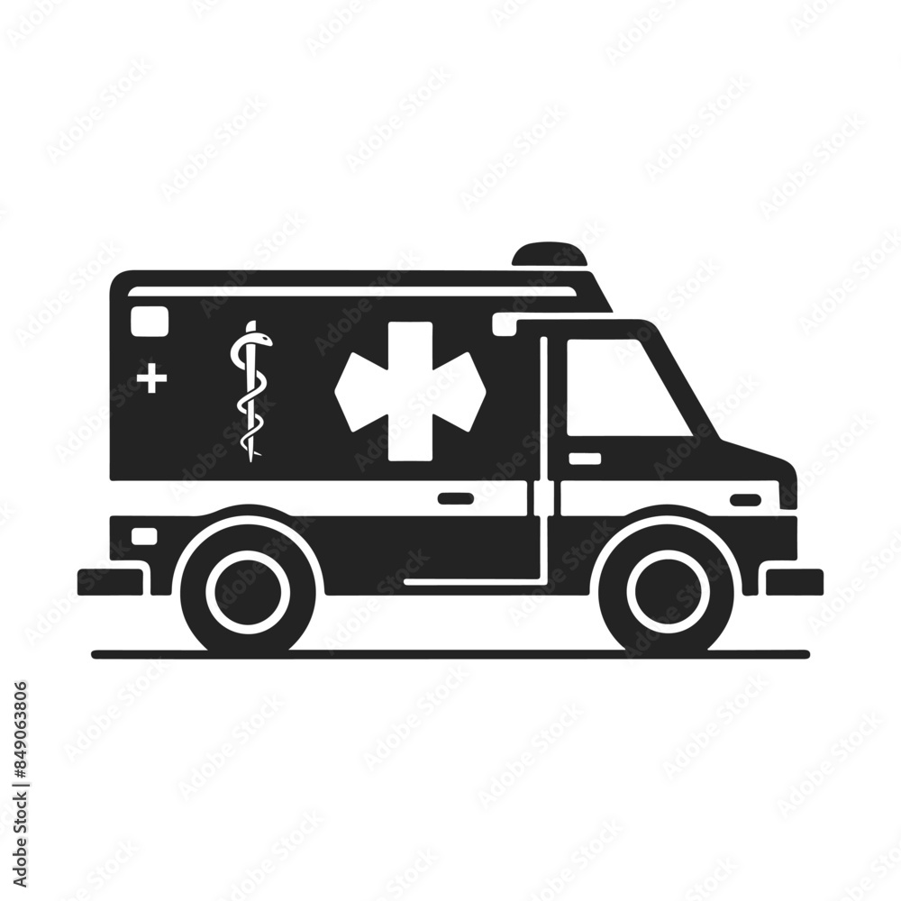Flat Silhouette Ambulance Vector in Black and White Flat Silhouette Ambulance Vector in Black and White