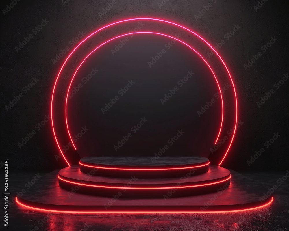 podium with red neon light for product presentation podium with red neon light for product presentation