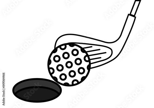 Palo de golf dando a la pelota para que caiga al hoyo 
