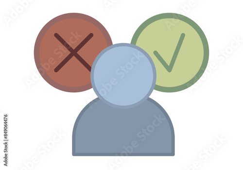 Icono de perfil de usuario tomando decisiones para aceptar o rechazar