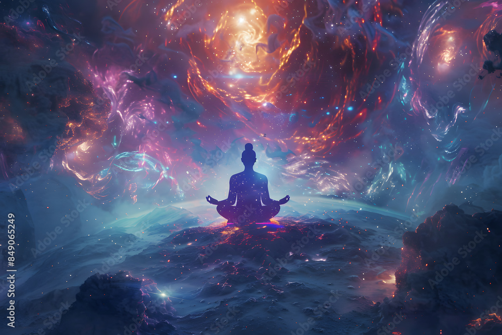 Cosmic Meditation Silhouette with Ethereal Colors Cosmic Meditation Silhouette with Ethereal Colors