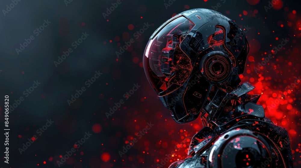 Robotic figure with red glowing elements Robotic figure with red glowing elements