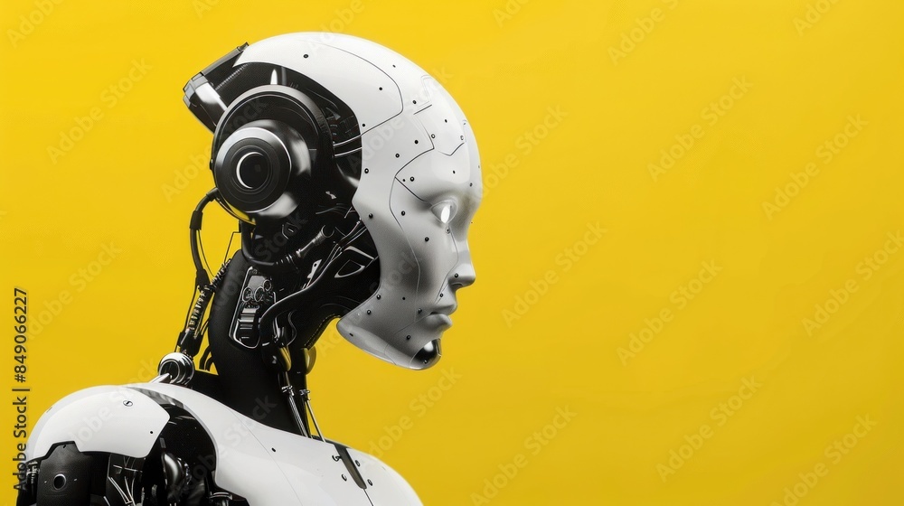 Partial view of a robot's head and neck Partial view of a robot's head and neck