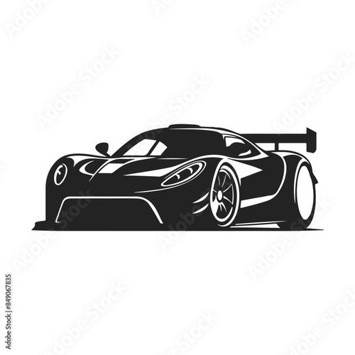 Outline drawing of fast super car, sport car from side and front view. Sport car vector black line illustration isolated white background.