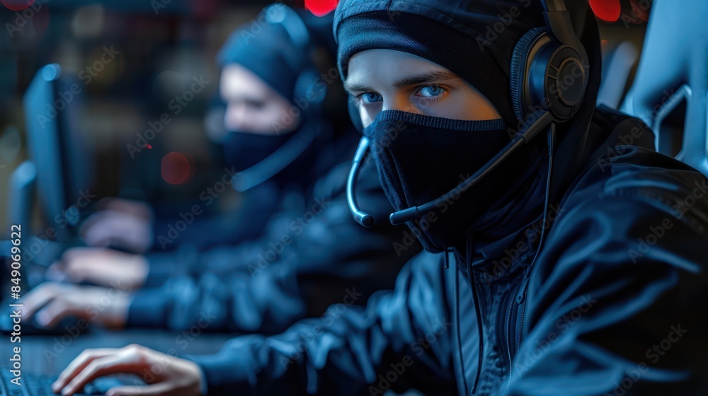 Call center scam criminals, scammers in black robes