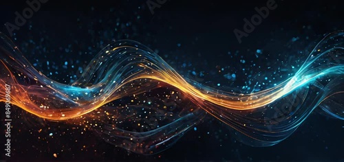 A blue and orange wave of light with a lot of sparkles. The blue and orange colors are contrasting and the sparkles add a sense of movement and energy