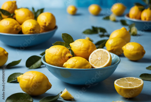 blue bowl with lemons