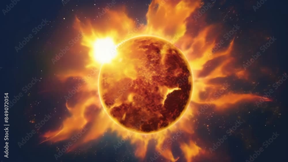 Bright and dynamic image of the sun with intense solar flares and ...