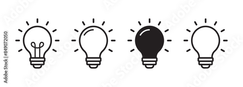Lamp line icon set. Idea lamp icon collection. Flat style - stock vector.