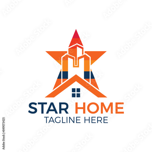 Star home roof property logo design icon vector illustration