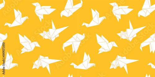 Vector illustration with an origami paper bird, a classic emblem of love and hope in Asian traditions. Isolated item in flat cartoon style for use in cultural design.