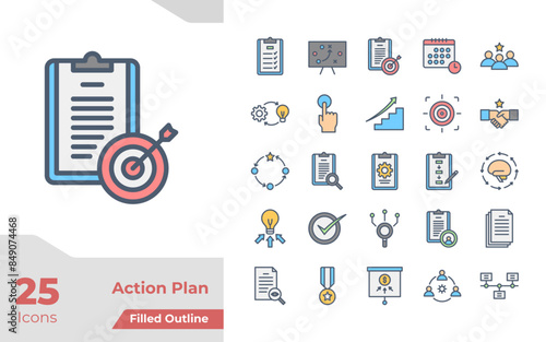 Action Plan Filled Color Icons Set