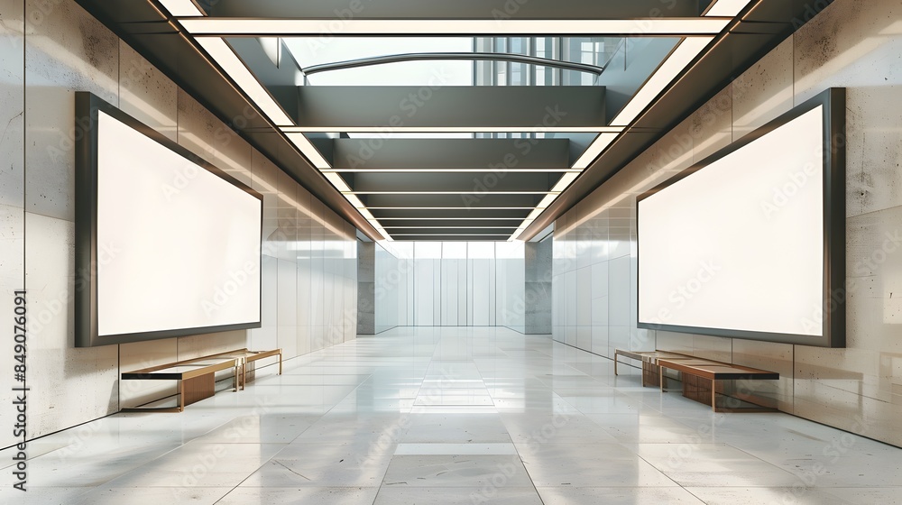 Fototapeta premium Blank Advertising Displays in a Minimalist Contemporary Gallery
