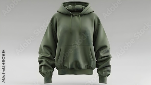 Oversized Forest Green Hoodie with Mock Neck and Side Slits - 3D Rendered Blank Mockup © Kraiwit
