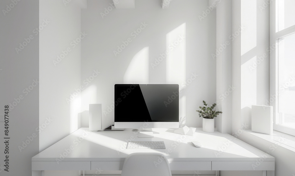 Obraz premium A white minimalistic computer desk
