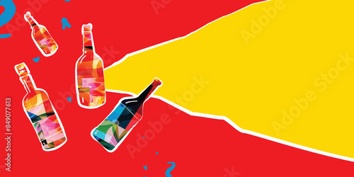 Retro abstract creative artwork template collage with  bottles.