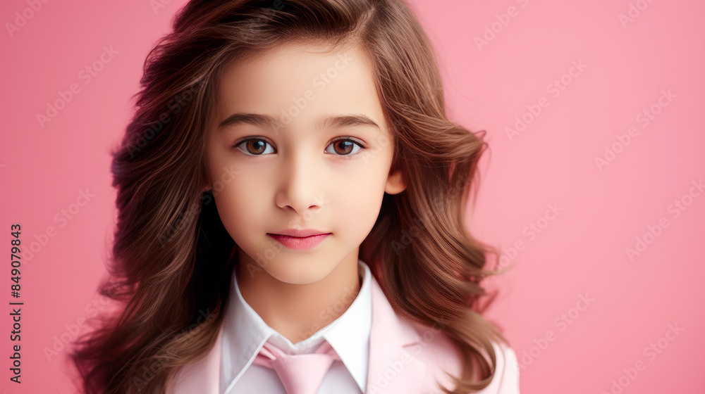 Portrait of a cute handsome happy Asian boy child with long hair and perfect skin, pink background, banner. Portrait of a cute handsome happy Asian boy child with long hair and perfect skin, pink background, banner.