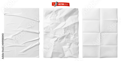 Vector realistic illustration of white paper textures on a white background.