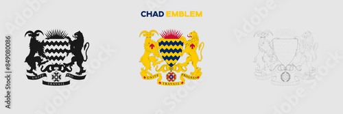 Chad Emblem Vector Pack. Emblem with Flag. Gray Emblem Silhouette. Gray Outline Emblem. Editable EPS file. photo