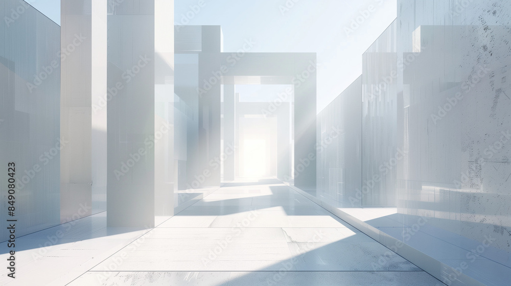 Obraz premium Visually Stunning Minimalistic Architecture Desktop Wallpaper Featuring Simple Shapes, Lines, and Colors with Abstract Elements and Negative Space for Depth and Visual Interest