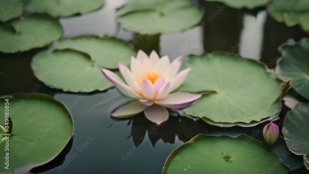 Water Lily Bloom in Pond Generative AI Water Lily Bloom in Pond Generative AI