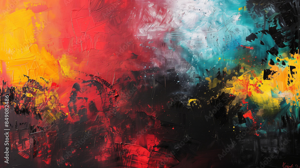 Fototapeta premium An abstract composition where shapes and lines move freely on the canvas. Intense colors and abstract forms arouse emotions and encourage reflection on their meaning and expressiveness.