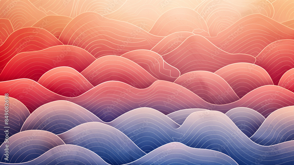 Fototapeta premium A subtle, wavy pattern that is richly filled with intense colors. Thanks to its fluid form and various shades, this pattern adds dynamics and depth to the space.