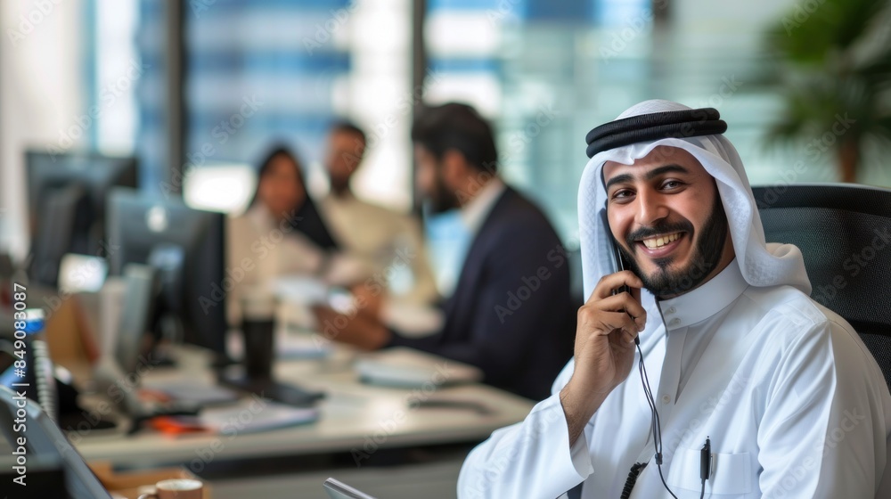 Smiling arabic businessman talking on the phone Smiling arabic businessman talking on the phone