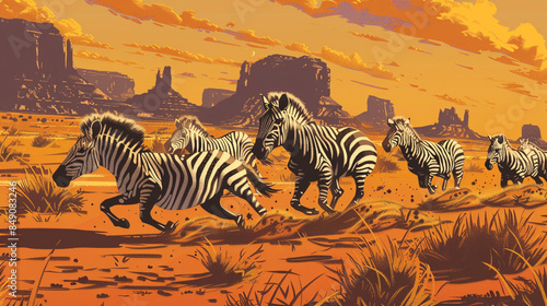 Vibrant zebras in full sprint: National Geographic style.