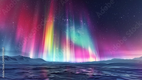 A vibrant display of the aurora borealis over a frozen landscape 
